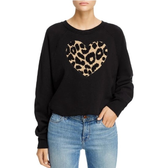 Sundry Women's Leopard Chantilly Heart Cut Off Raw Hem Sweatshirt Anthro RARE - Picture 3 of 14